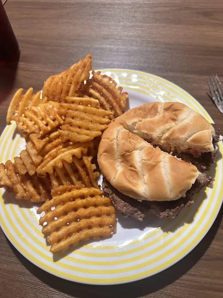 Hamburger and Waffle Fries
